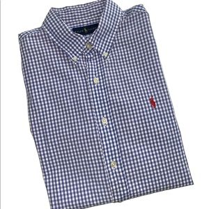 Polo By Ralph Lauren Blue and White Gingham Check Short Sleeve Shirt - Large